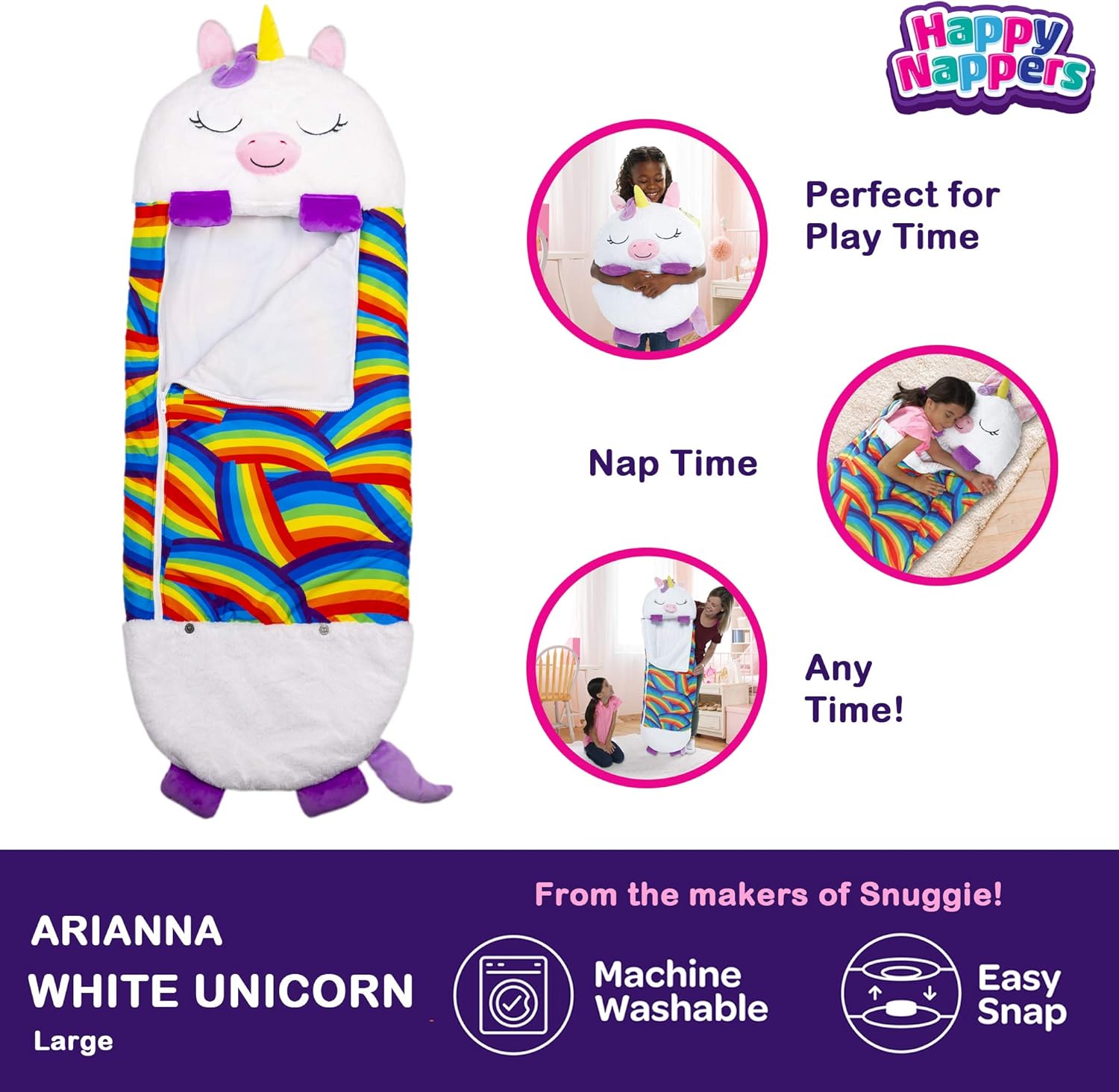 Happy Nappers Pillow & Sleepy Sack- Comfy, Cozy, Compact, Super Soft, Warm, All Season, Sleeping Bag with Pillow- Large 66” x 30”, White Unicorn: Kitchen & Dining