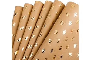RUSPEPA Kraft Wrapping Paper Gold Foil Unicorn Pineapple Cactus Shiny Kraft Paper for Birthday, Holiday, Wedding Wrap - 6 Sheets Packed as 1 roll - 17.5 x 30 inches per Sheet