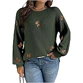 BEAUDRM Women's Plus Size Butterfly Sweater Embroidery Long Sleeve Pullover Sweater Crew Neck Knit Tops
