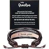 Btysun Valentines Day Gifts for Him, Mens Leather Bracelet Easter Basket Stuffers for Teens Boyfriend Son Adjustable Brown Mens Jewelry with Inspirational Message
