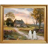 MAZUKO 8x10 Unframed Cute Ghost Wall Art - Spooky Cottagecore Fall Decor | 1 flat-shipped unframed 8x10 print. Matte finish prevents glare. Cute vintage sheet ghost painting for fall room decor
