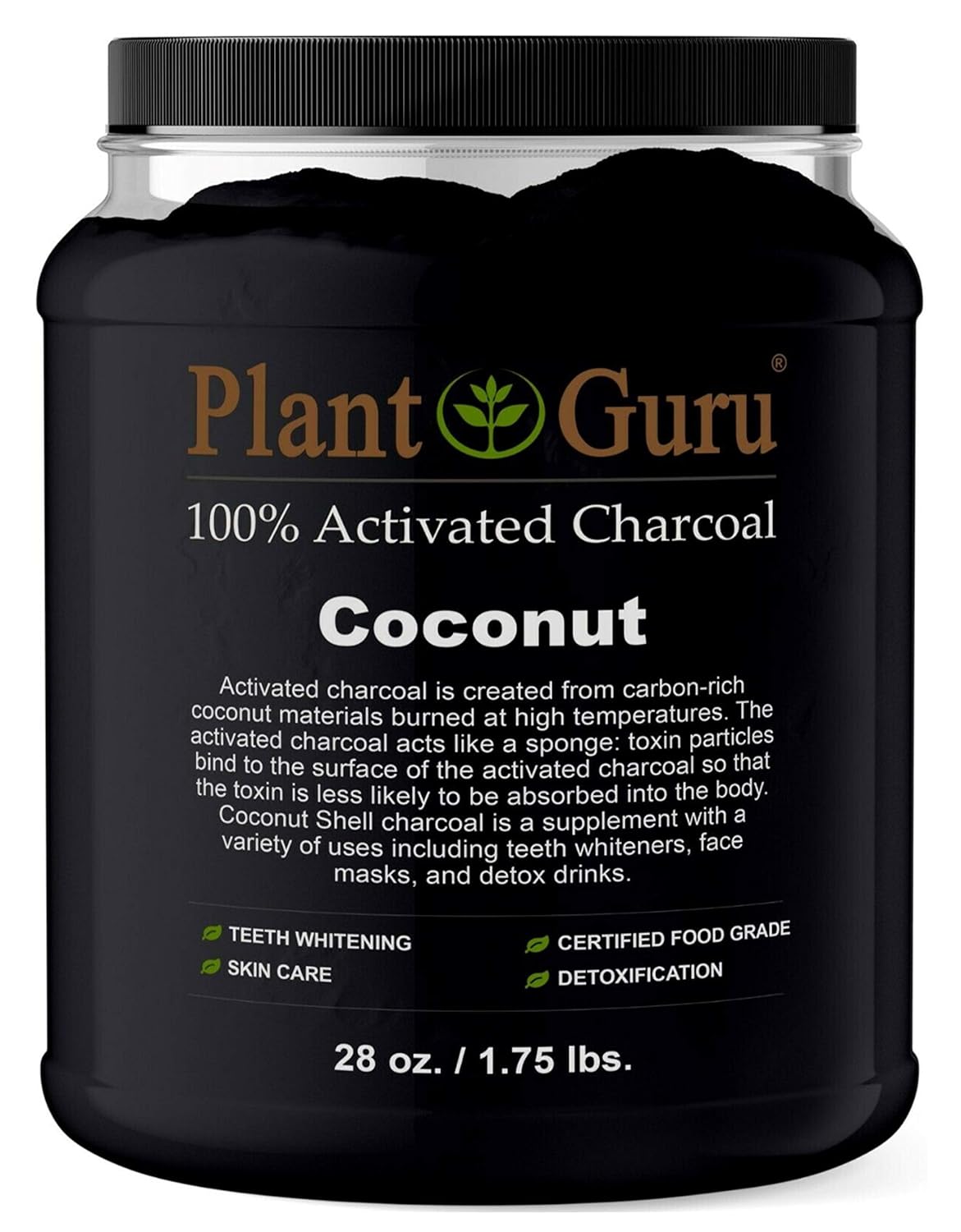 Activated Charcoal Powder Bulk - 1.75 lbs. Jar, COCONUT - Food Grade Kosher Non-GMO - Teeth Whitening, Facial Mask and Soap Making. Promotes Natural Detoxification and Helps Digestion