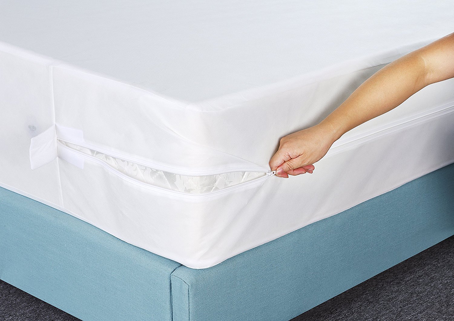 Zippered Box Spring Encasement Ample Zipper Opening For Easy Use Water Resistant Cover
