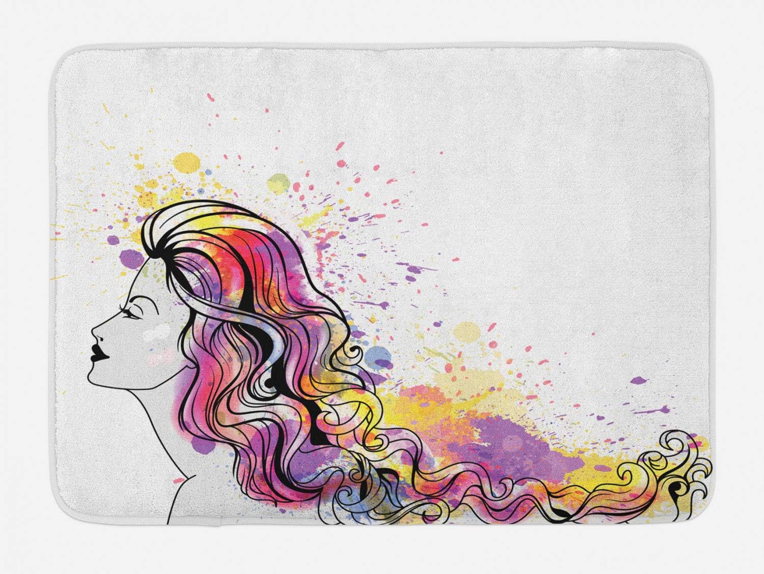 Amazon Com Ambesonne Hair Salon Bath Mat Line Art Work Drawn Hair Model On Soft Rainbow Color Ink Splatter Background Plush Bathroom Decor Mat With Non Slip Backing 29 5 X 17 5 Multicolor Kitchen