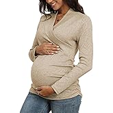 DreamGlee Women's Breastfeeding Nursing Top Cross V-Neck Ruched Long Sleeve Maternity Shirts