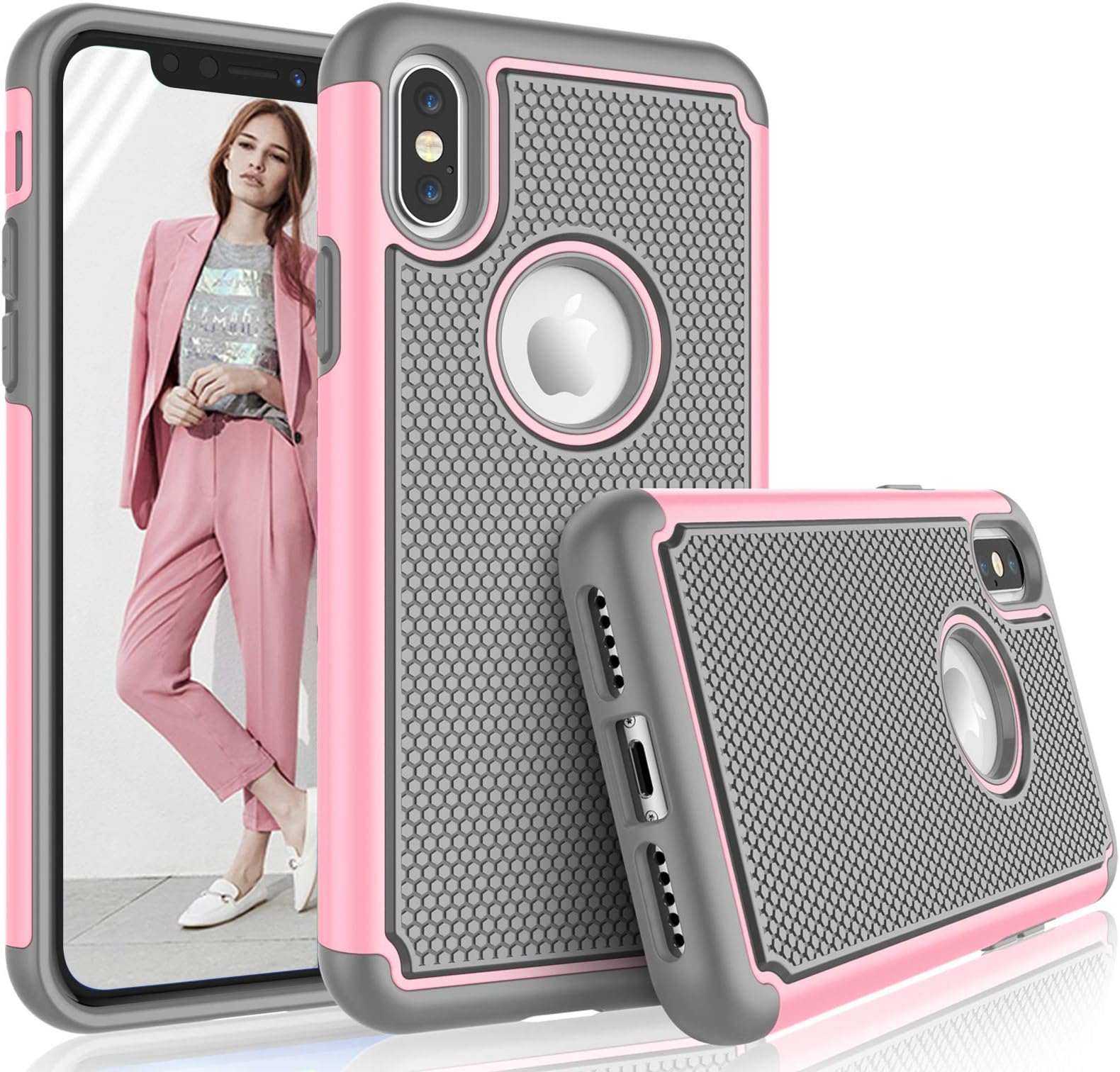 Tekcoo for iPhone Xs Max Case / (6.5") iPhone Xs Max Case for Girls, [Tmajor] Shock Absorbing [Baby Pink] Rubber Silicone & Plastic Scratch Resistant Bumper Cute Sturdy Hard Cases Cover