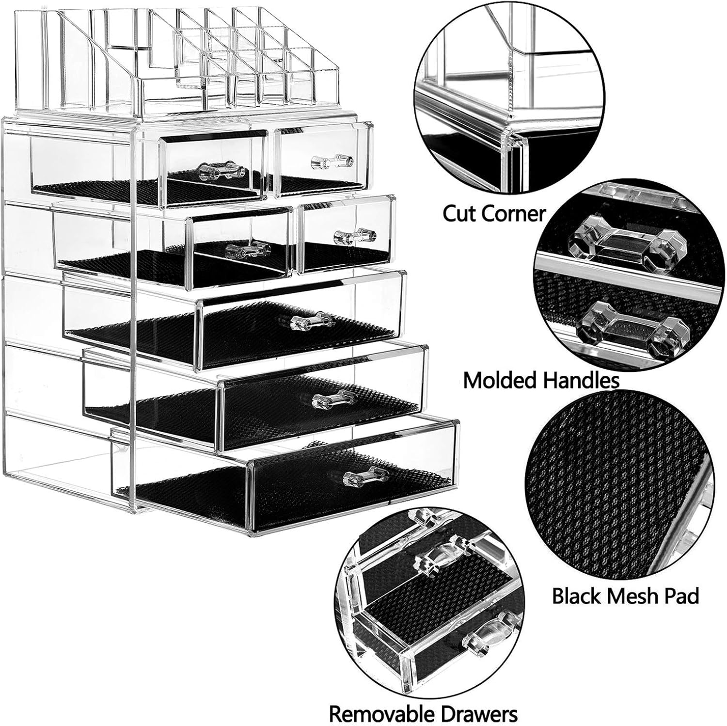 HBlife Makeup Organizer with Bigger Drawers 2 Pieces Acrylic Jewelry and Cosmetic Storage Display Box, Fit for Most Makeup Palettes: Home Improvement