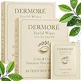 DERMORE Eyelid Cleansing Wipes | Tea Tree Eyelid Wipes | Premium Care for Dry & Itchy Skin | Individually Wrapped Refreshing & Daily Hygiene Wipe | Preservative-Free with Chamomile and Aloe - 100 Pcs