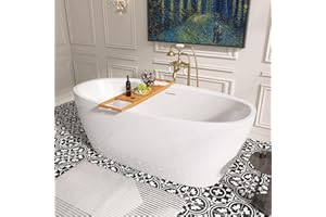 SYLONWILL 67" Free Standing Tub Freestanding Bathtub,Stand Alone Tub Acrylic Contemporary Deep Soaking Bath Tub, cUPC Certified (Glossy White)