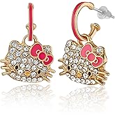 Pave Crystal Hello Kitty Earrings for Women Official License, Gold Tone and Enamel Dangle or Stud Earrings, Sanrio Jewelry