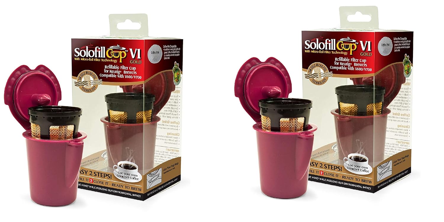 Solofill V1 GOLD CUP 24K Plated Refillable Filter Cup for Coffee Pod (2 Pack)