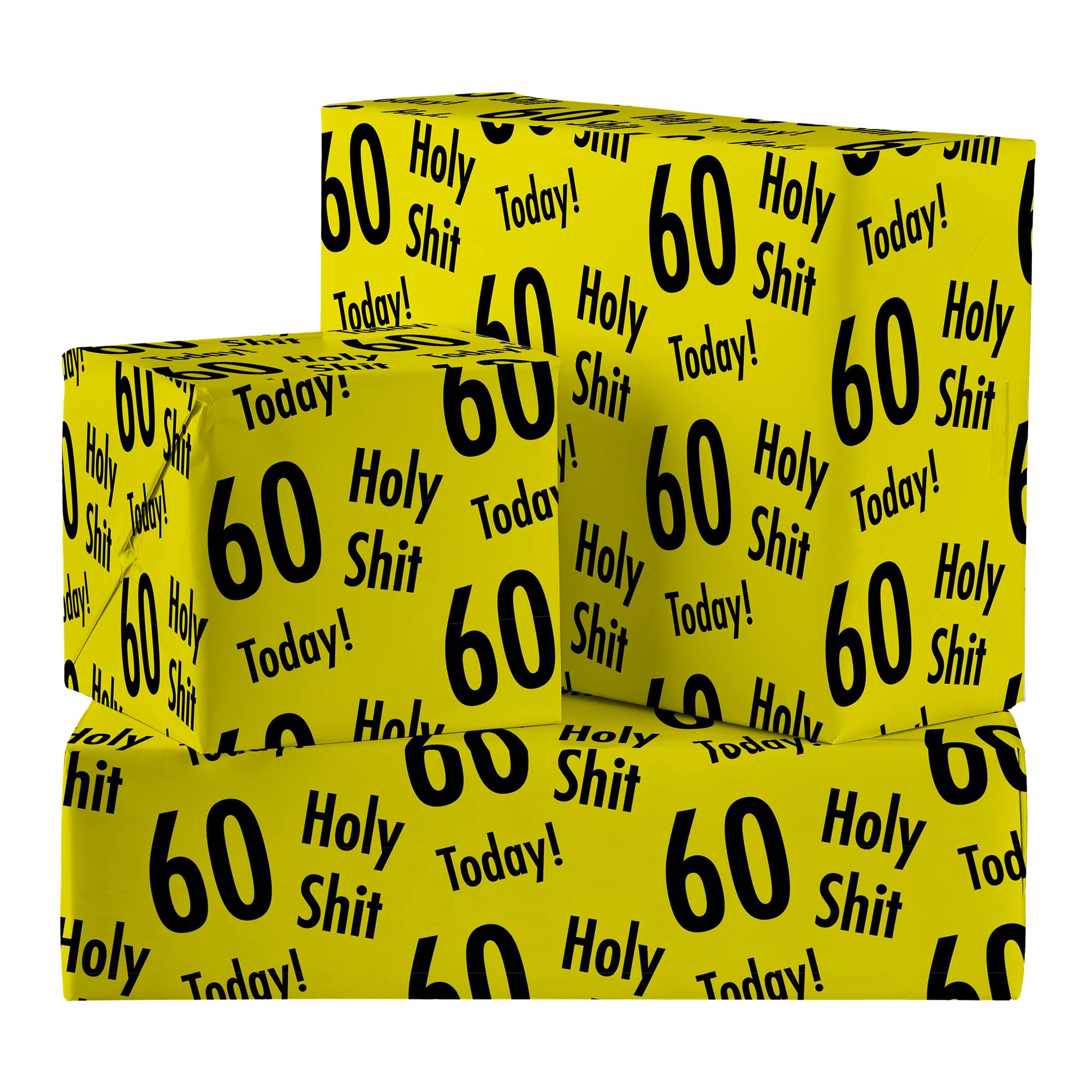 Hunts England - 2 Sheets Of 60th Birthday Luxury Wrapping Paper - Includes 2 Gift Tags - Age 60 Folded Gift Wrap For Him/Her - Holy Shit Collection - Bold Age Sixty Gift Wrap For Men/Women