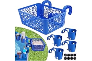 ESJAY Poolside Storage Basket with Pool Cup Holders for Drinks, above Ground Swimming Pool Accessories, Fit 2.5 inches or Less Round Top Bar(2024 Upgrade)
