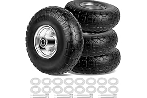 phepetroll 4.10/3.50-4 Tires and Wheels Flat Free 10 Inch Solid Tires Replacement with 5/8" Axle Bore Hole, 16 Spacers & 8 Pins, for Cart, Garden Wagon, Wheelbarrow, Hand Truck, Trolley, Lawn Mower，4P