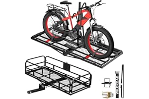 Wildroad Hitch Cargo Carrier with Bike Rack 60" x 24" x 14" Folding Trailer Hitch Cargo Carrier 500 LBS Capacity for Standard, Fat Tire and Electric Bike Fits 2" Receiver 60" Basket+Bike Rack