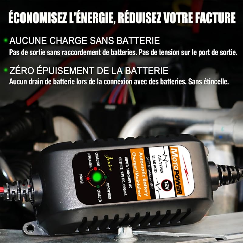 MP00205A 12V 800mA Entièrement Chargeur de Batterie Automatique/Mainteneur pour Voitures, Motos, ATV, RVS, Powersports, Bateau et Plus Encore