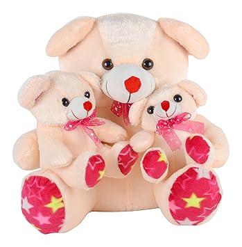 SRT Mother Baby Two Children Soft Toy, Cream 38 cm