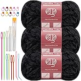 LUNARM 3 * 100g Chenille Velvet Yarn for Crocheting Knitting with Big Eye Needles, Handcrafts Weaving Soft Chenille Yarn for 