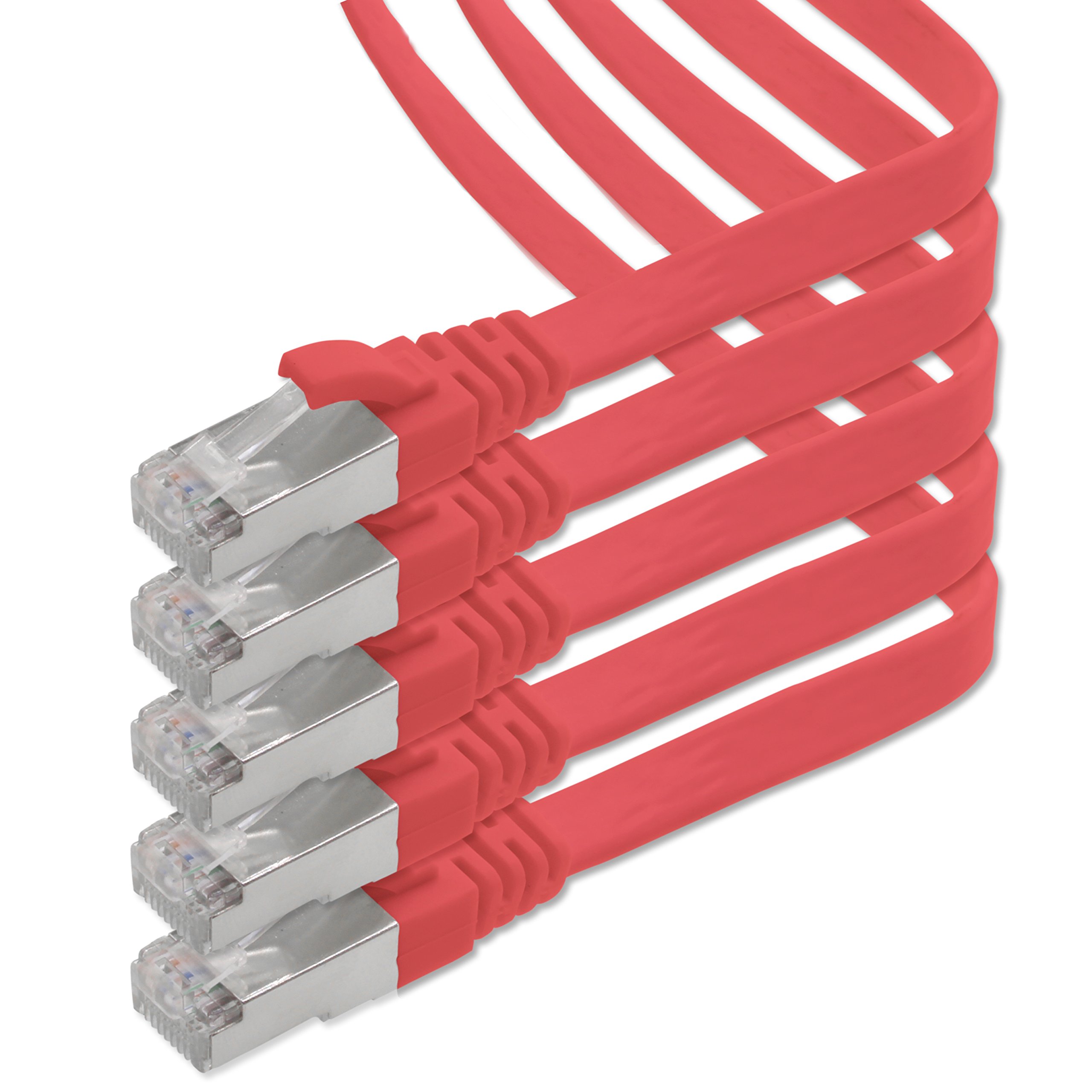 1aTTack.de 1m - red - 5 pieces CAT.7 Gigabit Ethernet LAN ribbon ribbon cable (RJ45) network cable raw cable (10Gbit/s) installation cable flat slim compatible with Cat.5 - Cat.5e - Cat.6