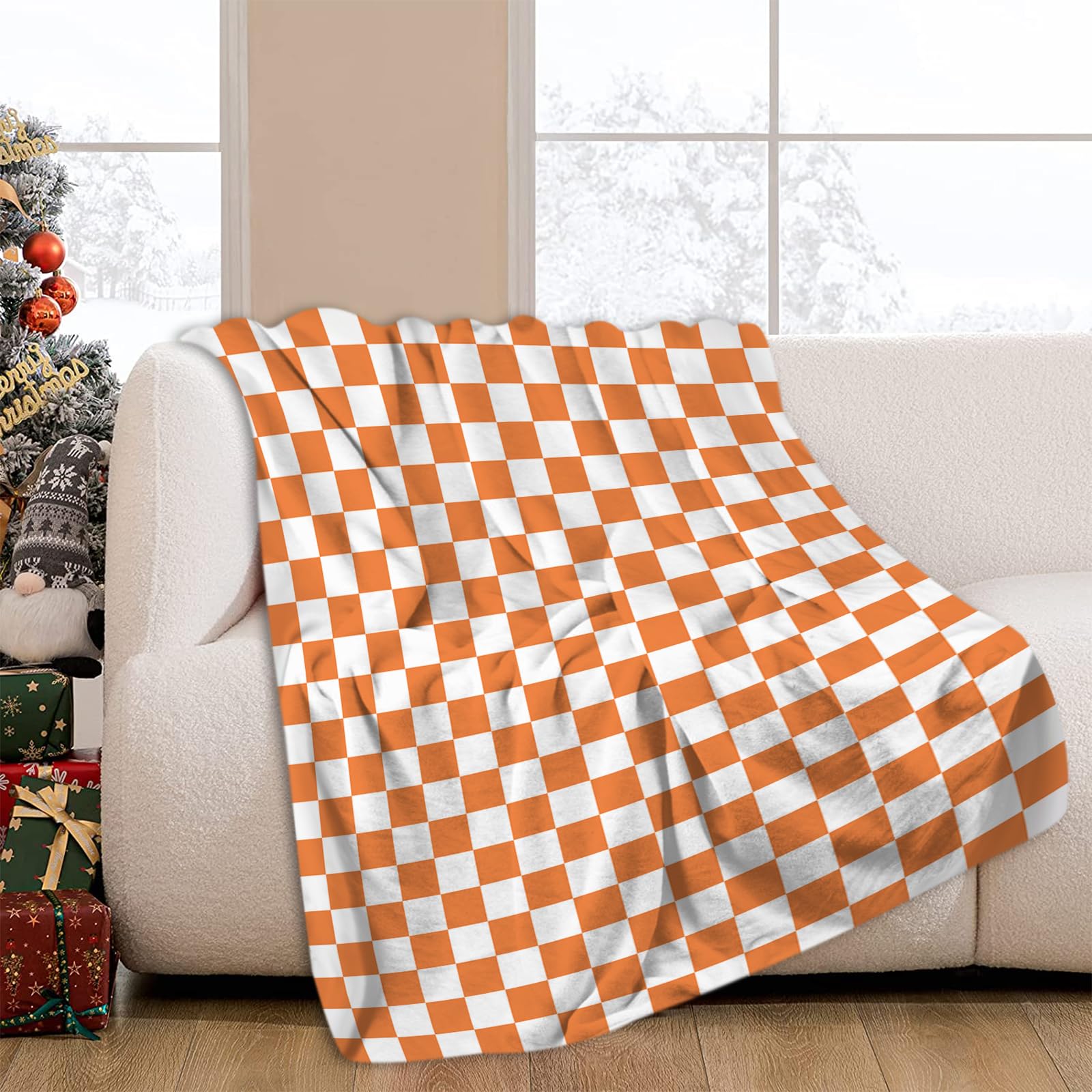 JOOCAR Orange Buffalo Plaid Throw Blanket Geometry Gingham Check Blanket Cozy Soft Lightweight Flannel Plush Blankets for Bed Couch Living Room Sofa Chair,50x60 Inch