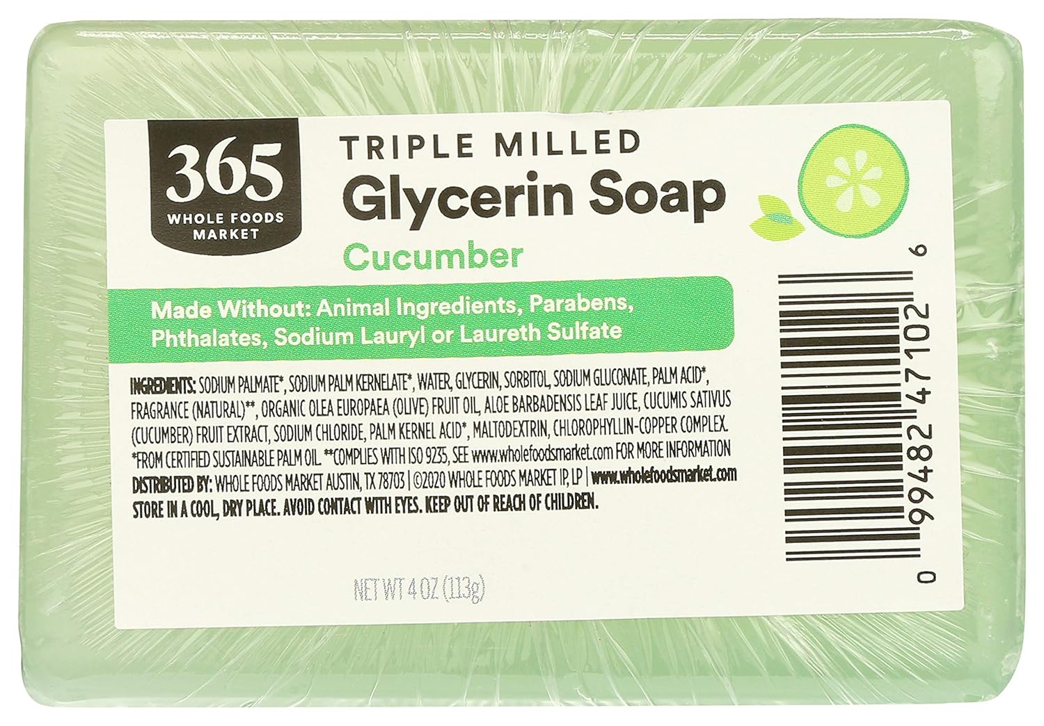 365 by Whole Foods Market, Triple Milled Glycerin Soap, Cucumber, 4 Ounce