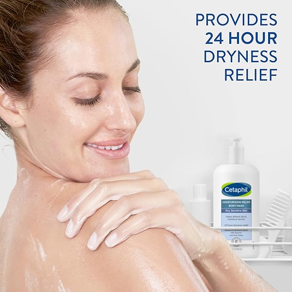 CETAPHIL BODY WASH, MOISTURIZING RELIEF BODY WASH FOR SENSITIVE SKIN, CREAMY RICH FORMULA GENTLY CLEANSES AND GIVES 24 HOUR RELIEF TO DRY SKIN, HYPOALLERGENIC, FRAGRANCE FREE, 20 OZ
