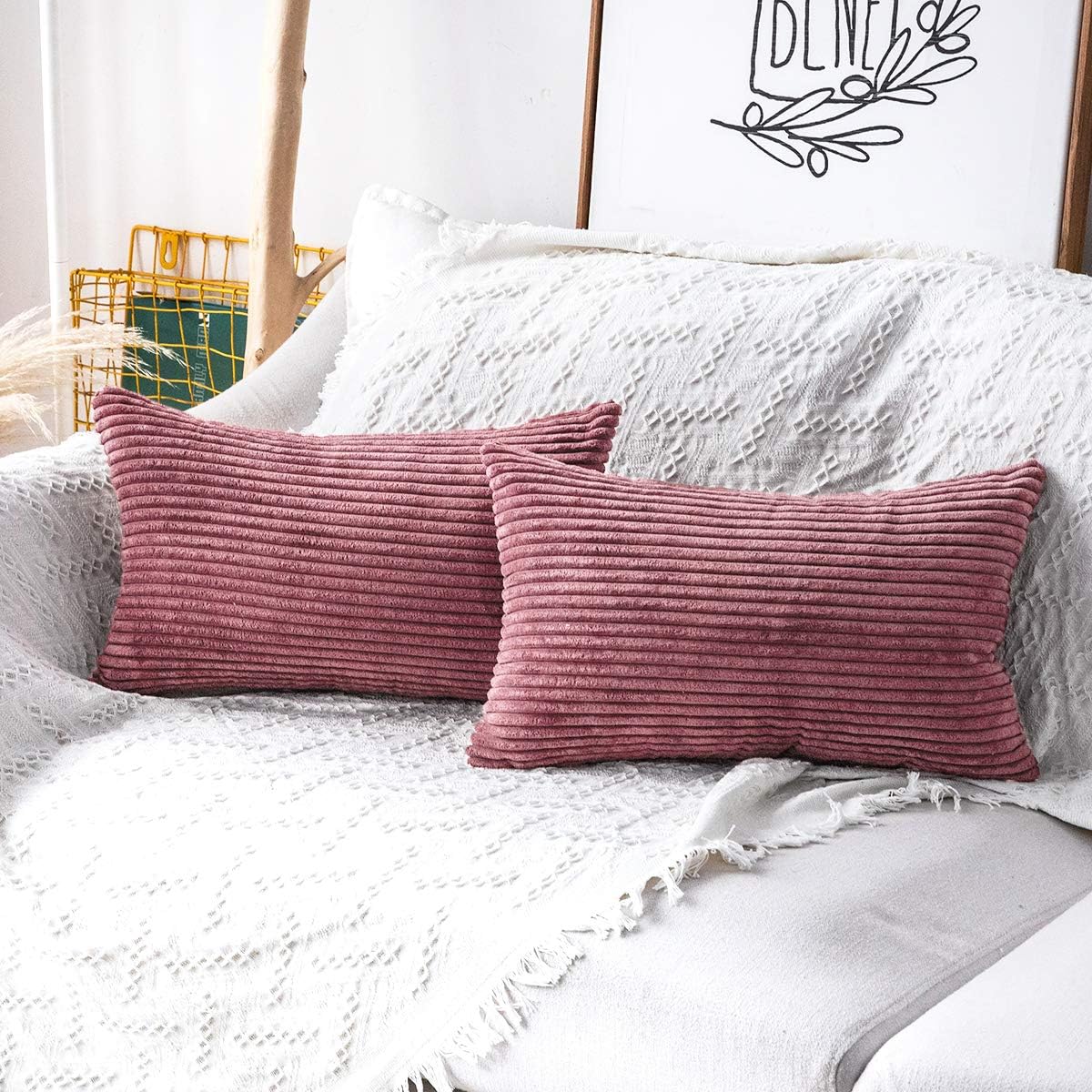 MUDILY Pack of 2 Oblong Pillow Cases Decorative Striped