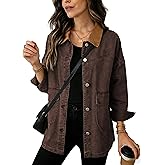 Yeokou Women's Oversized Contrast Collar Denim Barn Jacket Button Down Big Pockets Spring Fall Transitional Outfits