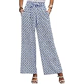 Potany Women's Casual Wide Leg Palazzo Pants High Waist Tie Knot Summer Flowy Beach Work Trousers Lounge Pants with Pockets