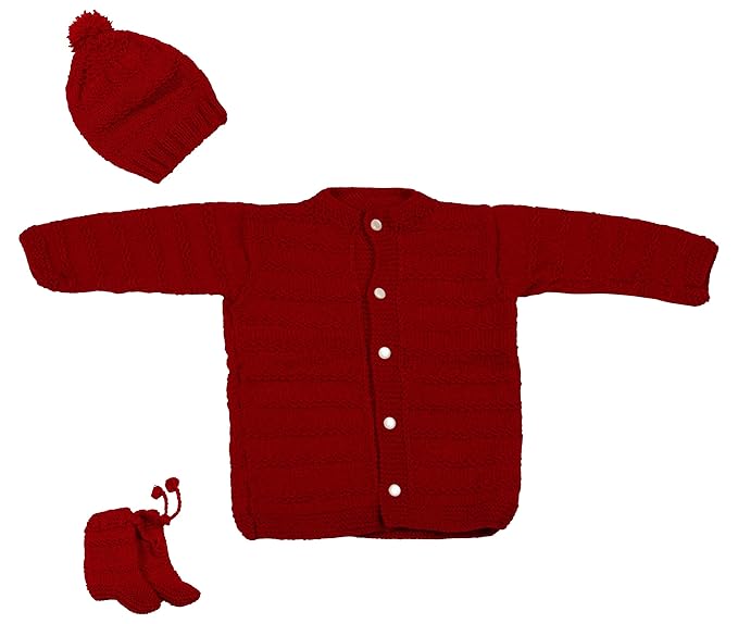 Baby Woolen Clothing Set (Maroon, 6-12 Months, Pack of 4)