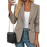 Mina Self 2026 Women's Spring Herringbone Tweed Blazer - Warm Fully Lined Notched-Lapel Plaid Work Office Jacket with Pockets