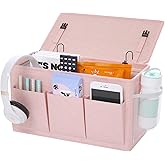 Edudif Dual-purpose Bedside Caddy Bedside Organizer, Bed Caddy with 6 Pockets, Versatile Bedside Storage Solution Magazine Remotes holder, ideal for Home, Dorm, Hospital, Crib Bed (Pink)