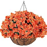 Artificial Faux Hanging Flowers Plants Baskets for Outdoors Spring Decoration, Fake Silk Bougainvillea Flowers in Planter Look Real UV Resistant Faux Flower for Outside Porch Patio Garden Yard Home