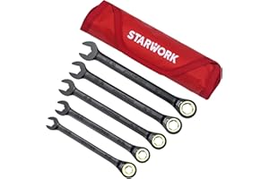 STARWORK TRUE MECHANIC™ 5Pc. 120T SAE&Metric Ratcheting Wrench Set, Professional, With Roll-Up Pouch Bag