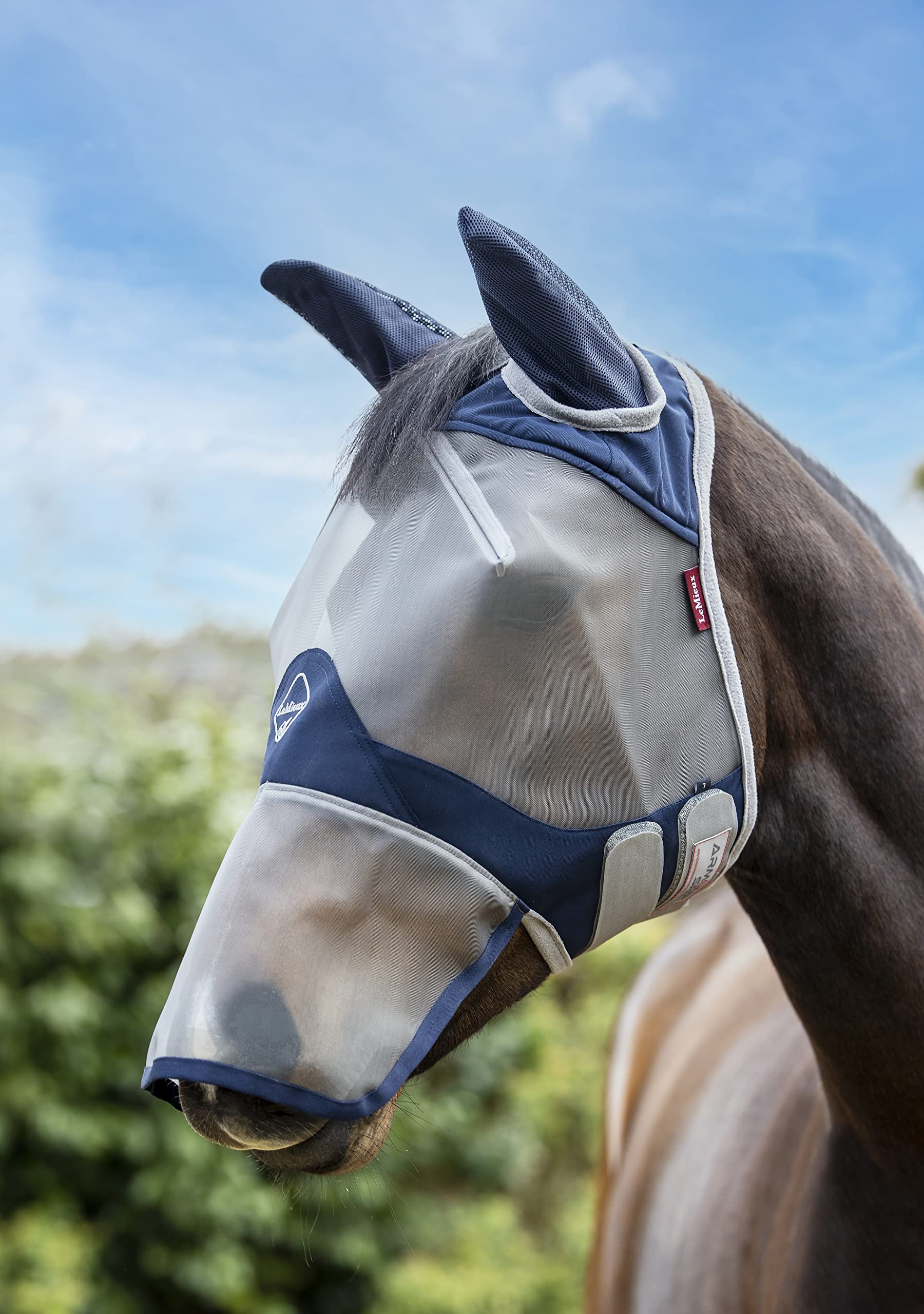 LeMieux Horse Armour Shield Fly Mask in Navy with Soft Bamboo Lining - UV Protective & Breathable Mesh - XL