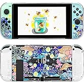 GLDRAM Glitter Clear Case Compatible with Nintendo Switch, Anti-Scratch Hard Protective Skin Cover, Flash Shiny Switch Shell Accessories Bundle with Fireflies & Mushroom Pattern for Console & Joypads
