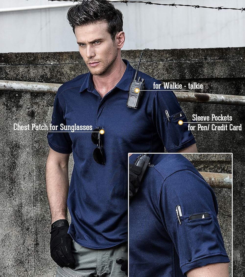 CARWORNIC Men's Tactical Shirt Quick Dry Short Sleeve Sport Polo Shirt Army Military Outdoor T- Shirt: Clothing