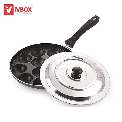 iVBOX Eco-Plus Non-Stick 12 Cavity Appam Pan Paddu Paniyarakkal Maker Chatty Paniyaram Patra Ponganal Baati Baking Pot with Steel