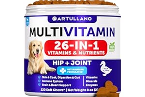 ARTULLANO Dog Multivitamin Chewable with Glucosamine 26 in 1 - Dog Vitamins and Supplements - Senior & Puppy Multivitamin for Dogs - Pet Joint Support Health - Immunity, Mobility, Gut Skin - 120 Chews