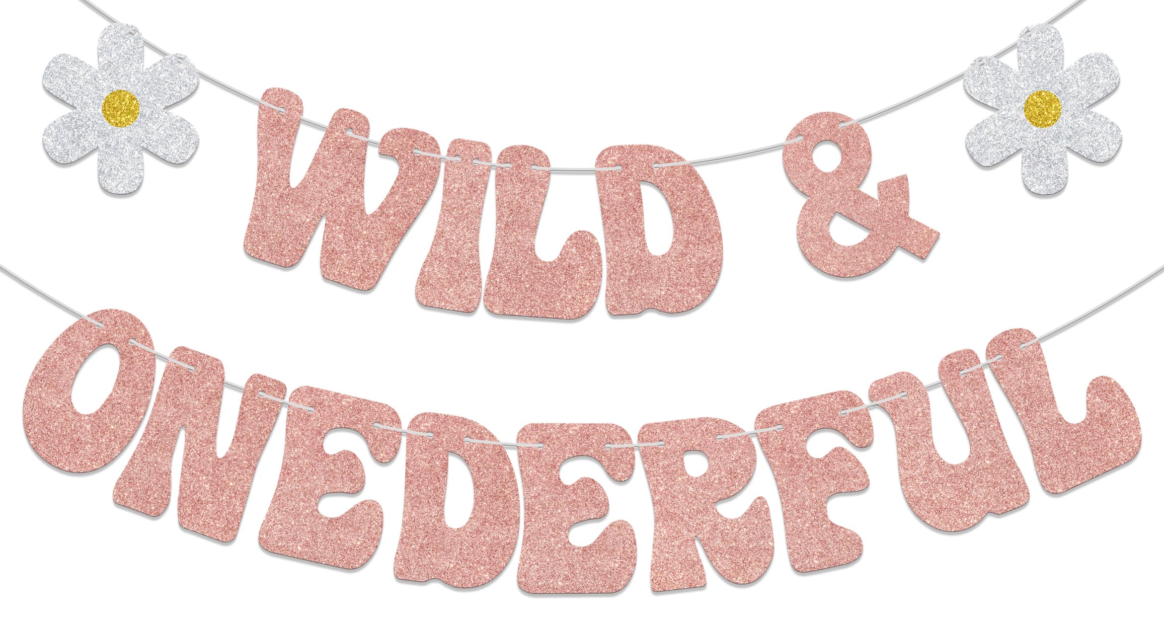 Wild & Onederful Banner Happy Onederful Birthday Banner Daisy Theme Birthday Party Decoration Rose Gold Glitter
