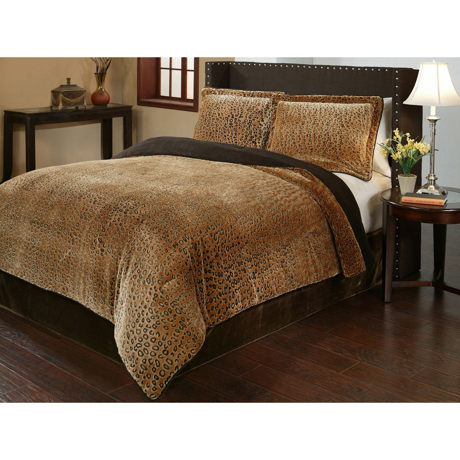 3 Piece Queen Dark Brown Velvet African Comforter Set Reversible