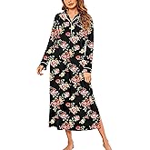 Ekouaer Nightgowns for Women Long Sleeves Nightgown Soft Sleepwear Button V Neck Sleepshirt Long Nightgown S-XXL