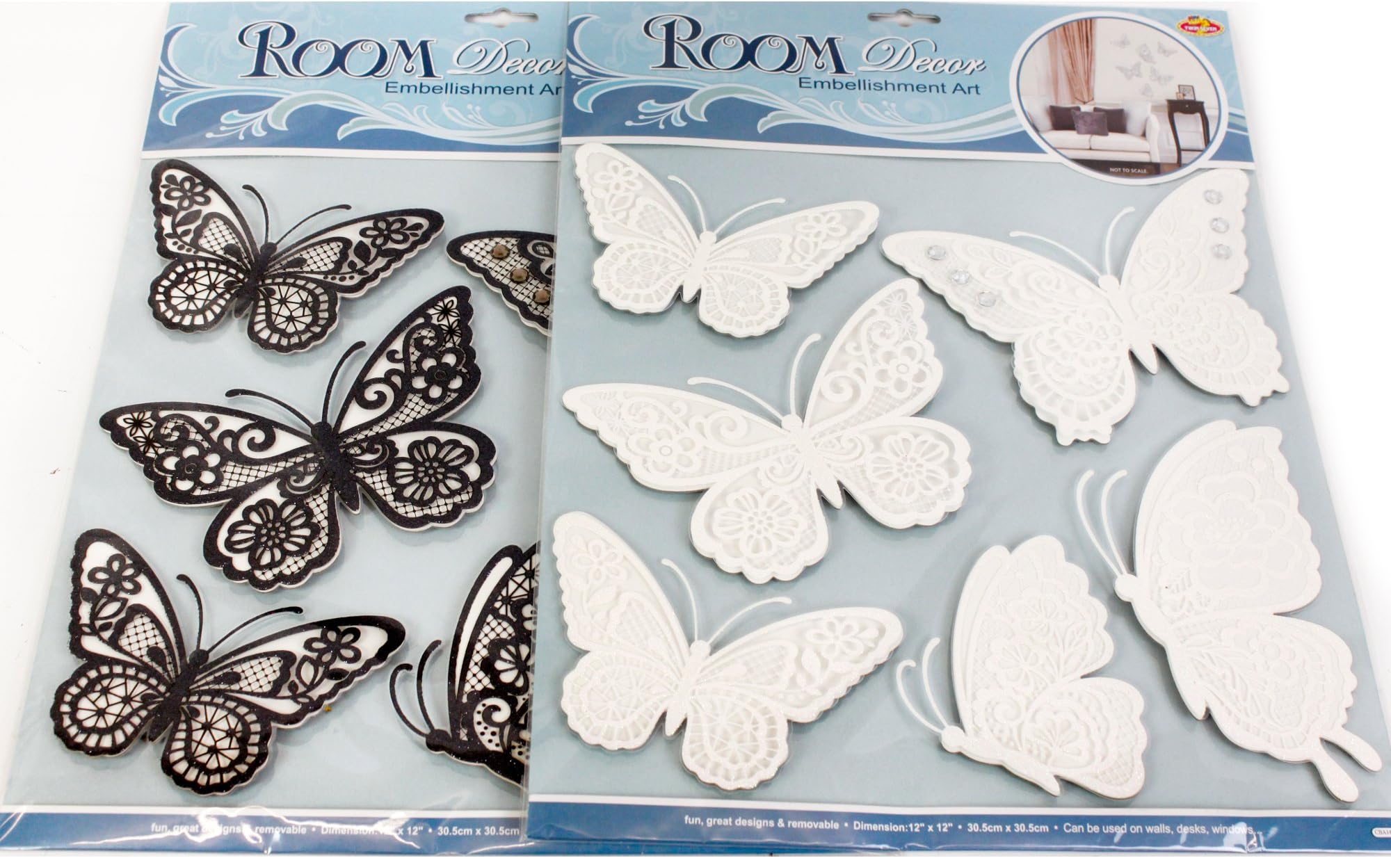 Sifcon International Room Decor Lace Butterfly Black Pack of 6