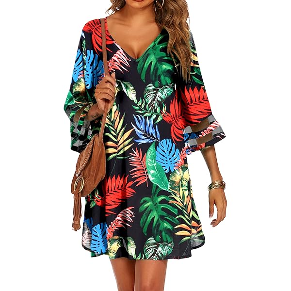 Bsubseach Vestidos Caftán Para Mujer, Cuello En V, Estampado De Mariposas, Talla Grande, Manga Murciélago, Caftanes, Largo, Vestido De Playa