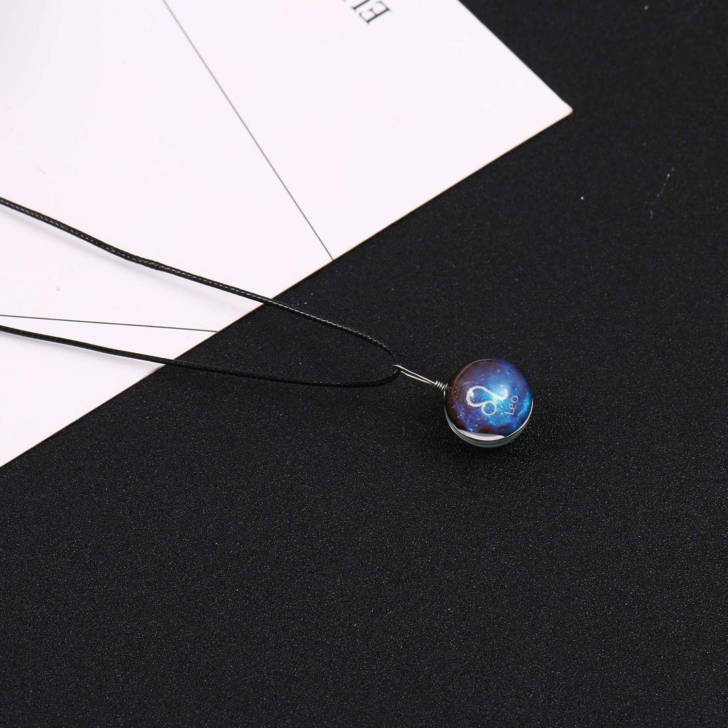 Chiak Twelve Constellation Symbols Gem Pendant Glass Ball Night Light Glow Necklace Pendant Necklaces