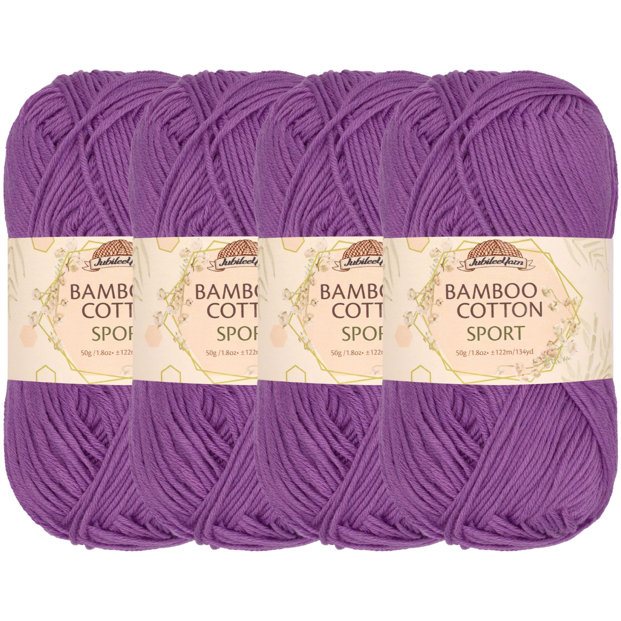JubileeYarn Bamboo Cotton Sport 4 Ply Yarn - 50g/Skein - Deep Purple - 4 Skeins