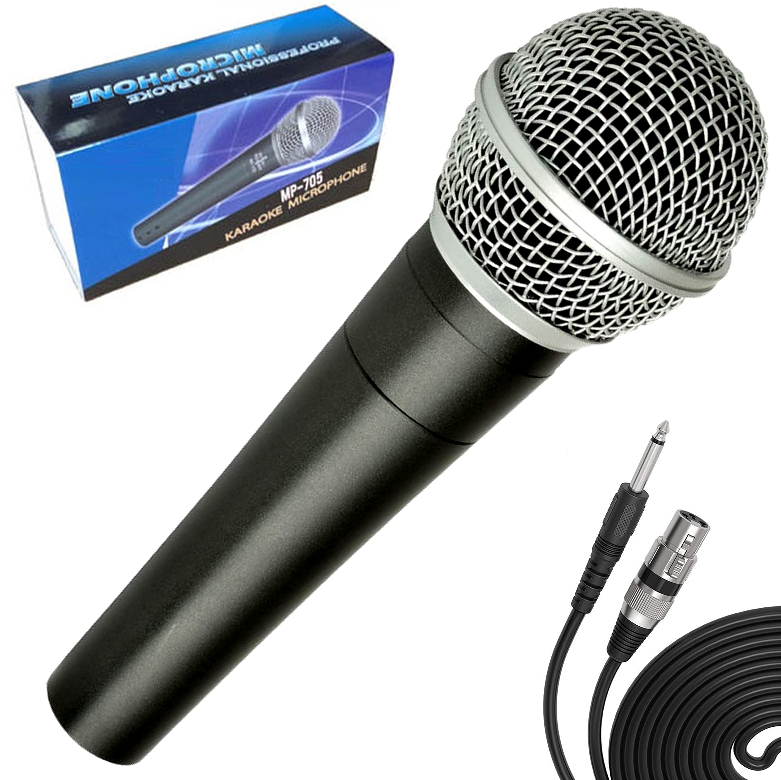 Professional Dynamic Karaoke Vocal Microphone with Cable. Metal Body (Dark Grey)