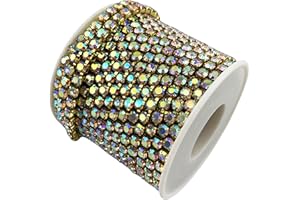AEAOA 10 Yard Crystal AB Rhinestone Close Chain Clear Trim Sewing Craft (Gold, 4.3mm)