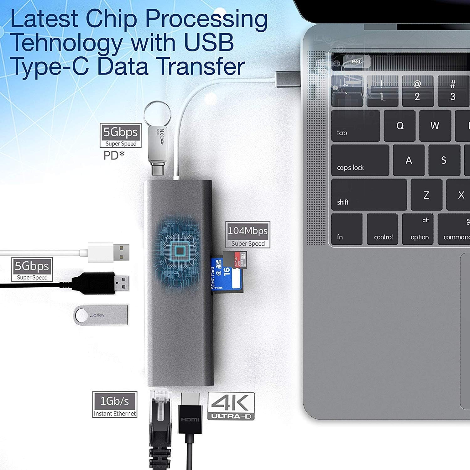 INOVI USB C Hub 8-in-1 Type C Adapter with Ethernet, 4K HDMI,3 USB 3.0,USB-C Data Port and SD/TF Card Reader Docking Station Compatible with MacBook and All USB-C Laptops: Computers & Accessories
