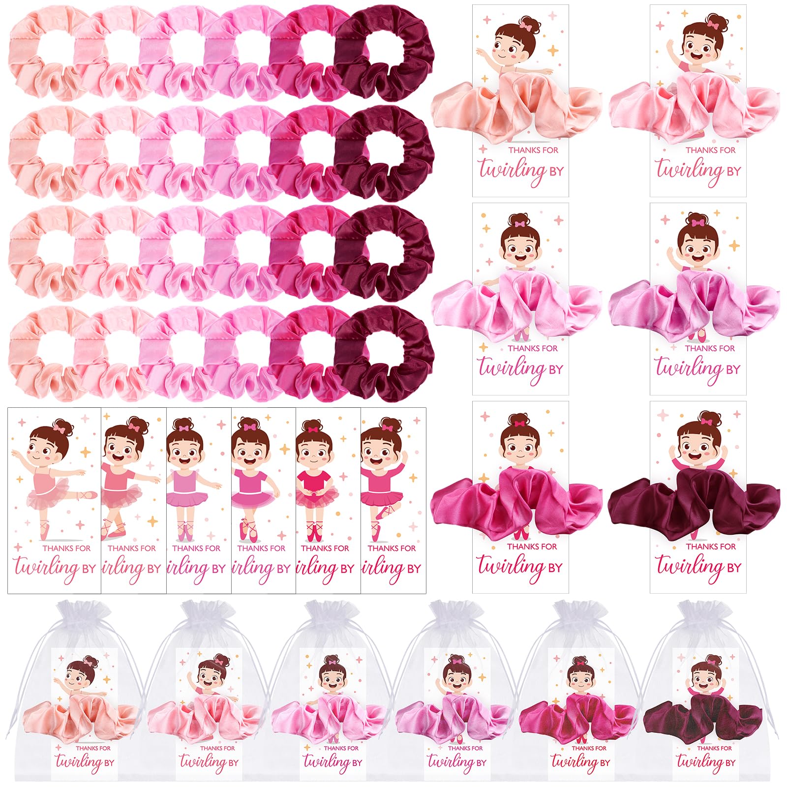 Photo 1 of 36 Sets Ballerina Party Favors for Girls Include 36 Pink Elastic Scrunchies,36 Ballet Thank You Cards,36 Organza Bags Dance Recital Birthday Party Gifts for Girls Women